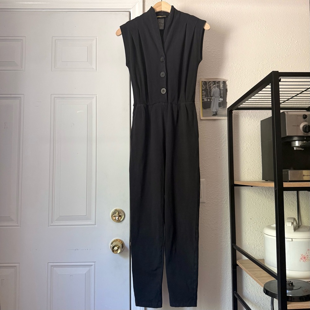 NOOWORKS black cotton Lycra knit sleeveless slim leg jumpsuit